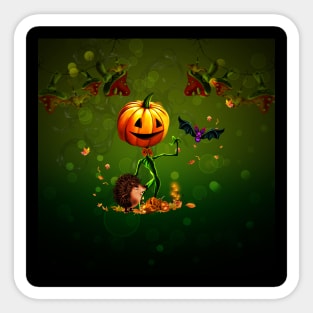 Funny pumpkin with bat Sticker